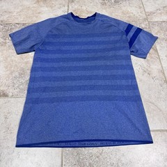 Lululemon Metal Vent Tech Shirt Mens Medium Blue Navy Striped Short Sleeve