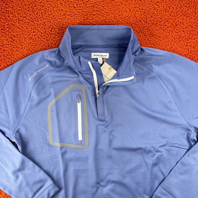 PETER MILLAR Mens MEDIUM Forge Performance Quarter-Zip Pullover Port Blue NEW gallery