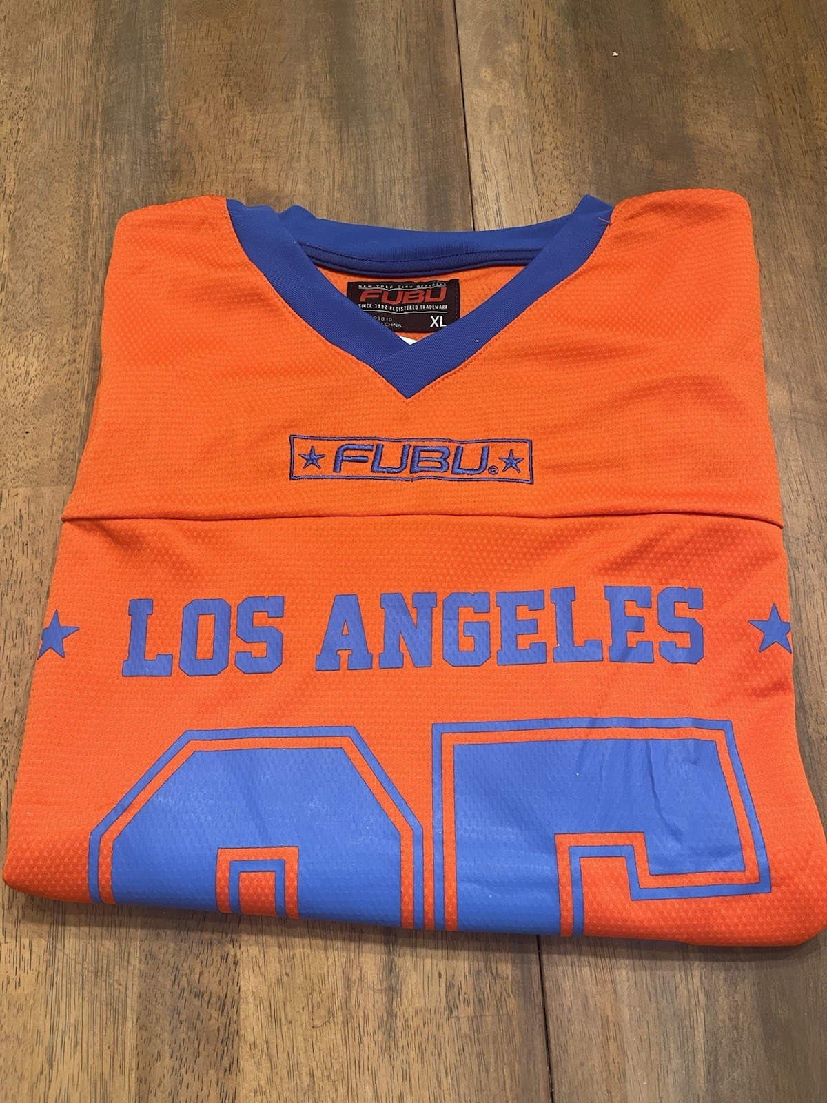 FUBU Size XL - Orange Jersey With Blue Lettering - Los Angeles #5 - New gallery