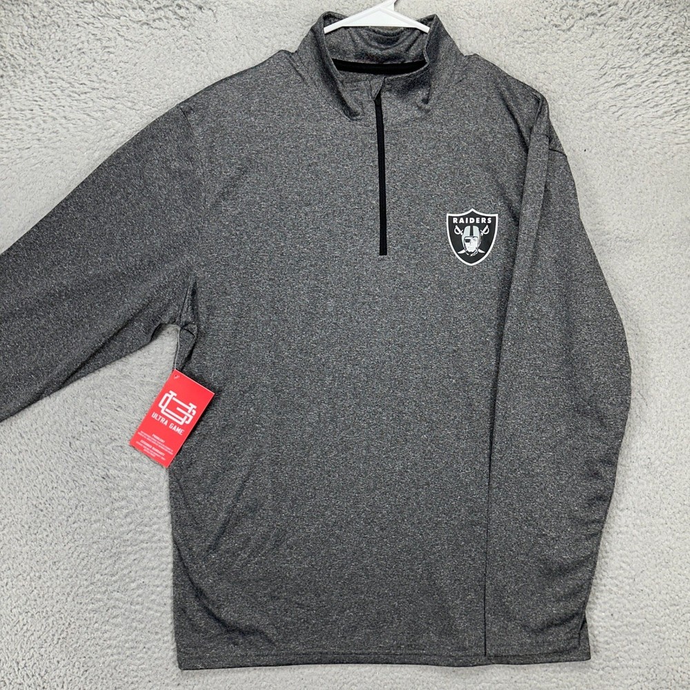 Las Vegas Raiders NFL Mens Pullover Shirt Large Grey Quarter Zip Ultra GAME NEW