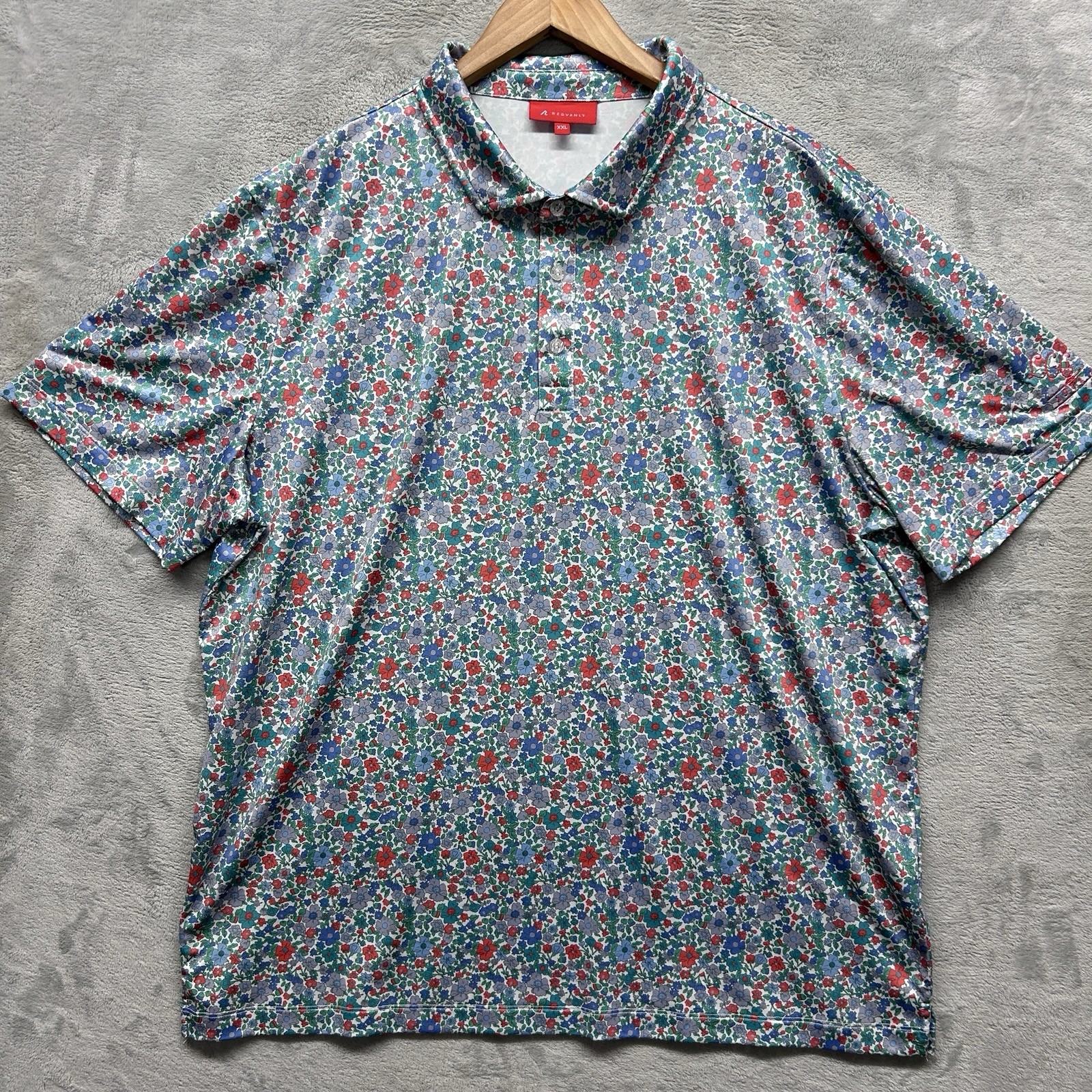 Redvanly Performance Golf Polo Men's Size 2XL Stretch All over Floral Print AOP. gallery