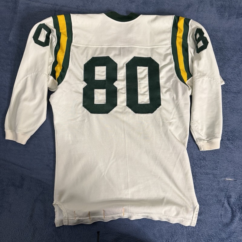 60-70s Rawlings White Green And Yellow Football Jersey Size 42 Number 80 gallery