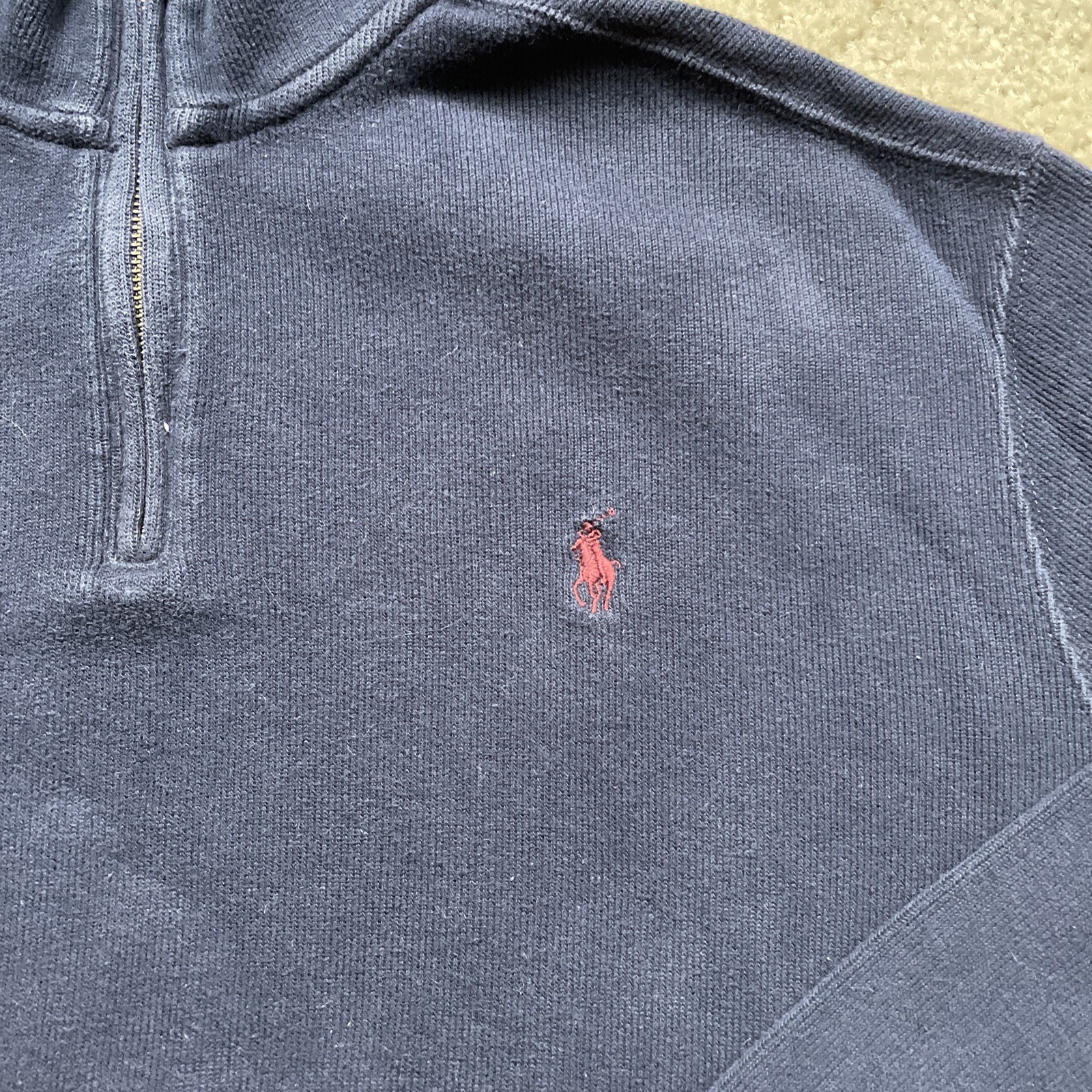 Vintage Polo Ralph Lauren Sweater Mens XL 1/4 Zip Cotton Knit Pullover Red Pony gallery