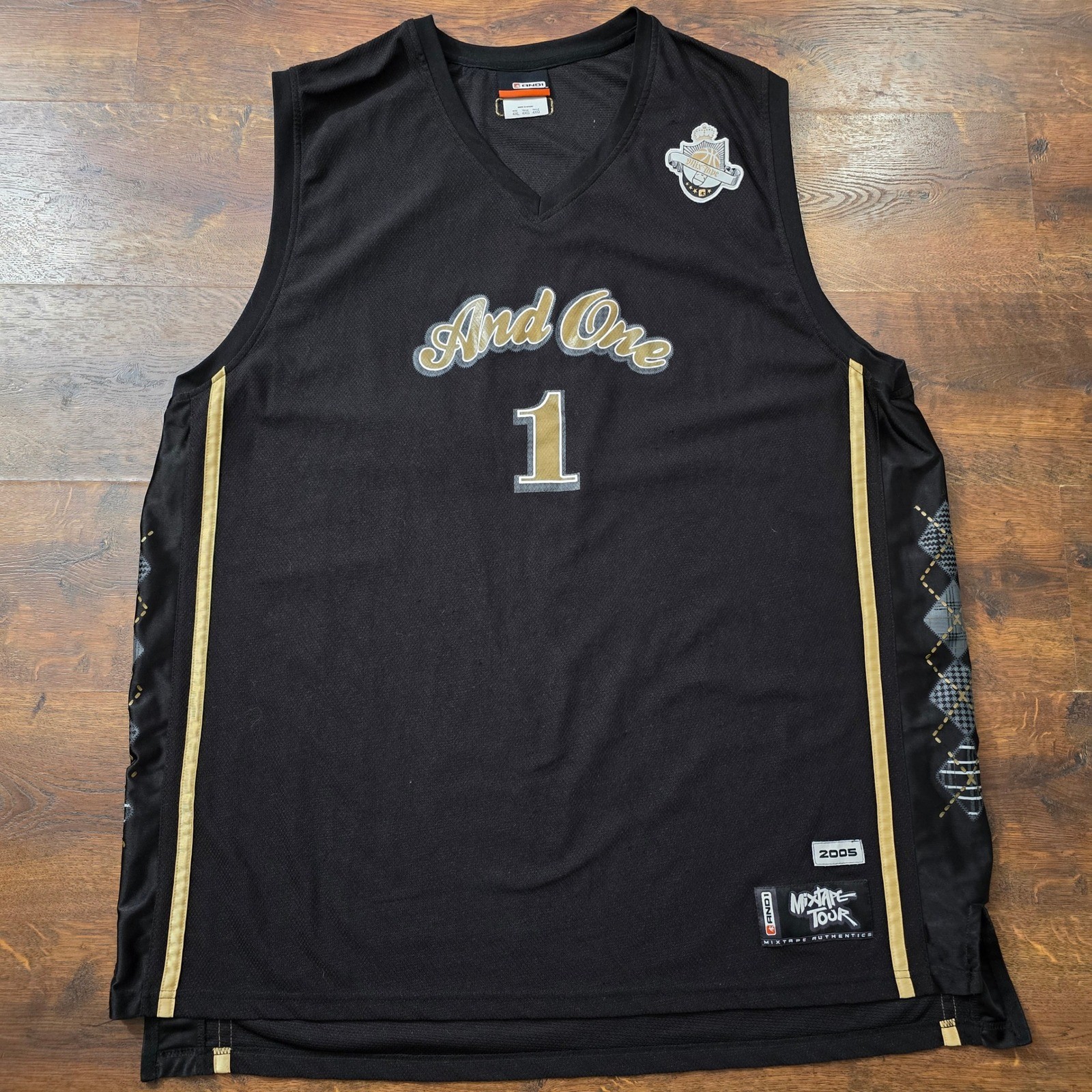 Vintage And1 Mixtape 2005 Basketball Jersey Mens 4XL Black Gold Streetball Rare gallery