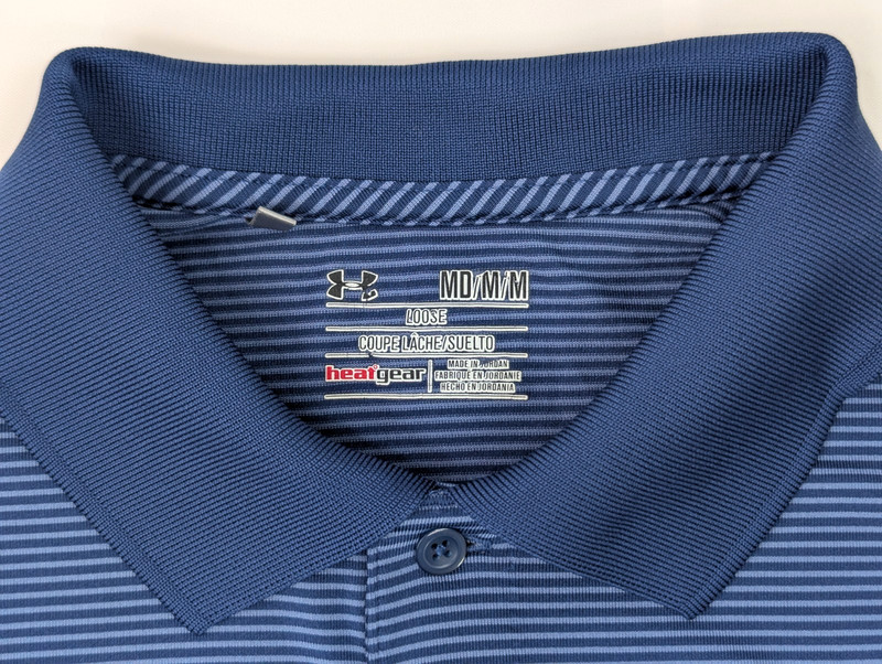 Under Armour Heatgear Loose Blue Striped Polo Shirt Men M Performance Short Slv gallery