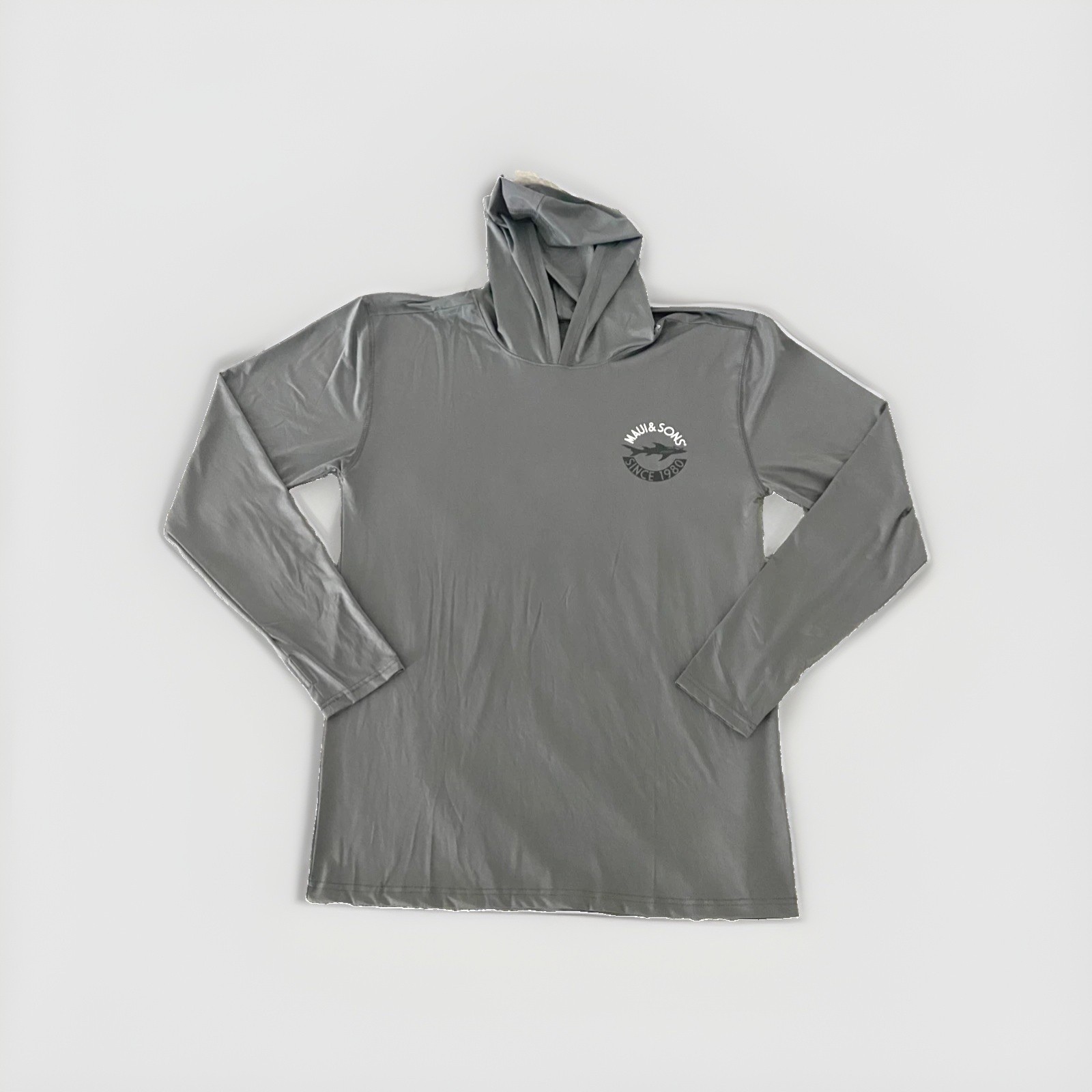 Maui & Sons Solid Gray Pattern Long Sleeve Hooded High Performance Shirt Size L gallery