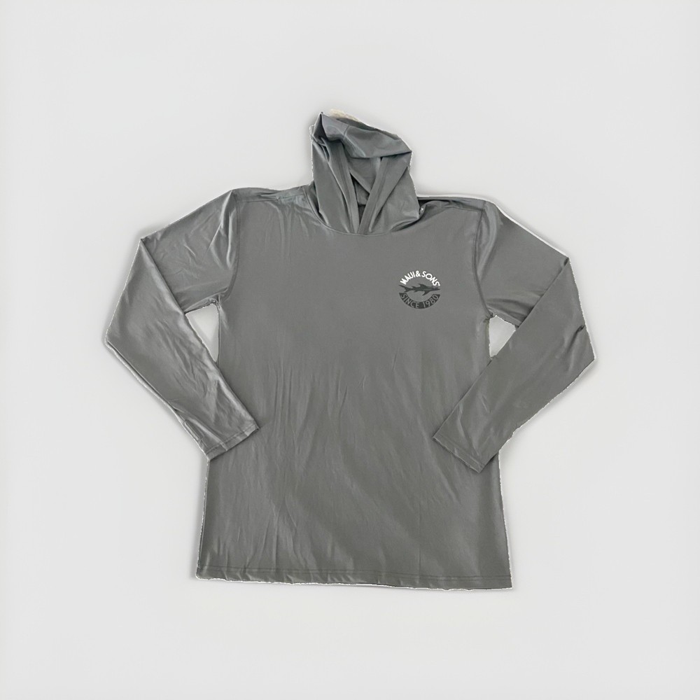 Maui & Sons Solid Gray Pattern Long Sleeve Hooded High Performance Shirt Size L