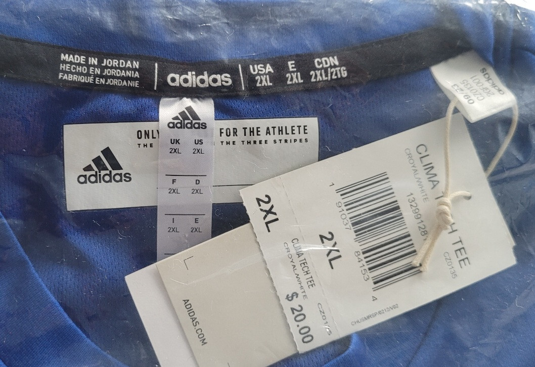 adidas Clima Tech Men's Performance Tee 2XL Royal Blue Gym Run XXL New in Pkg gallery