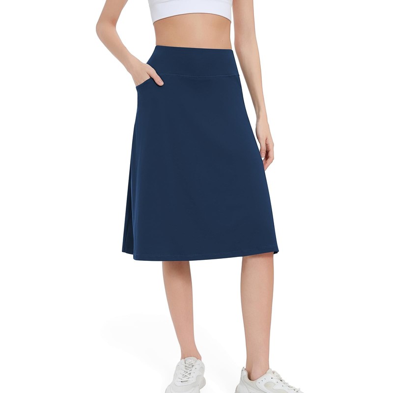 Women's Midi Knee Length Skirts with Arc-Shaped Pockets,26" Knee Long Skorts ... gallery