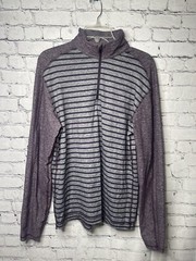 Lululemon Shirt Men 1/4 Zip Pullover Gray Purple Striped Mock Stretch Yoga N18