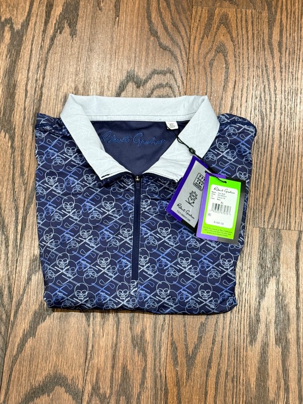 Robert Graham 1/4 Zip Long Sleeve Pullover Shirt Blue Skull Golf Men Size XL-NWT gallery