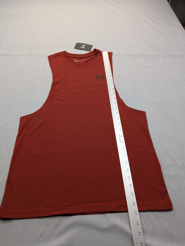 New Under Armour UA Cutoff Tank Top Shirt Sz Medium Loose Super Soft Brick Red gallery