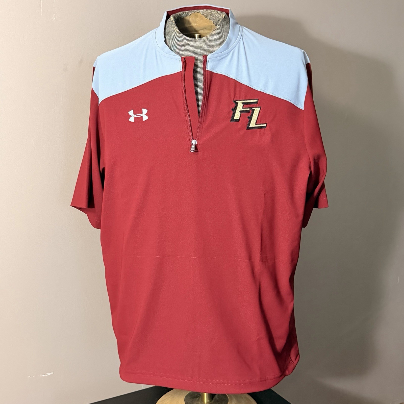 Under Armour Men's L Red/Light Blue Colorblock Loose Fit 1/4 Zip Polo Shirt gallery
