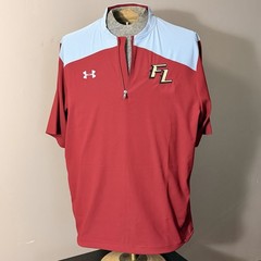 Under Armour Men’s L Red/Light Blue Colorblock Loose Fit 1/4 Zip Polo Shirt