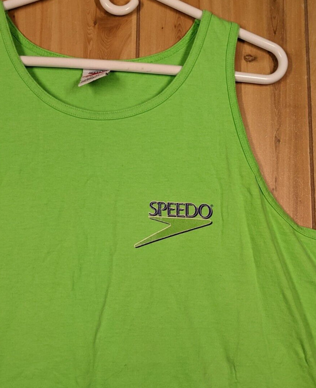 Speedo Men XL Neon Green Team Volleyball Graphic 90s Vintage Cotton Tank Top gallery