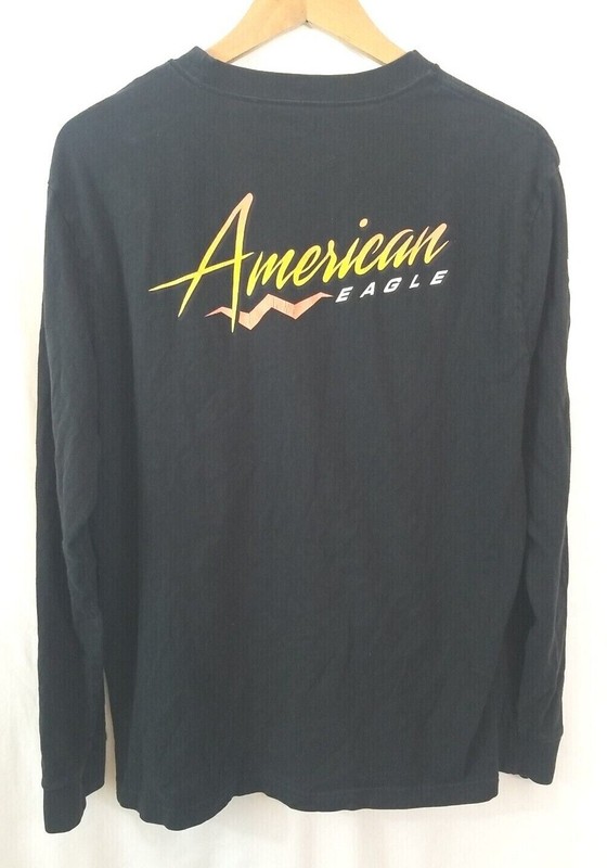 American Eagle AE Logo Flex Mens Long-Sleeve T-Shirt Size Large Black gallery