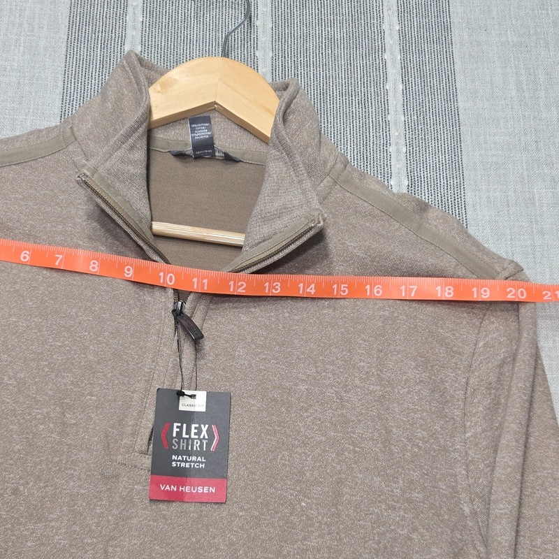 Van Heusen Flex 1/4 Zip Stretch Mock Neck Knit Polo Pullover Men's M Taupe gallery