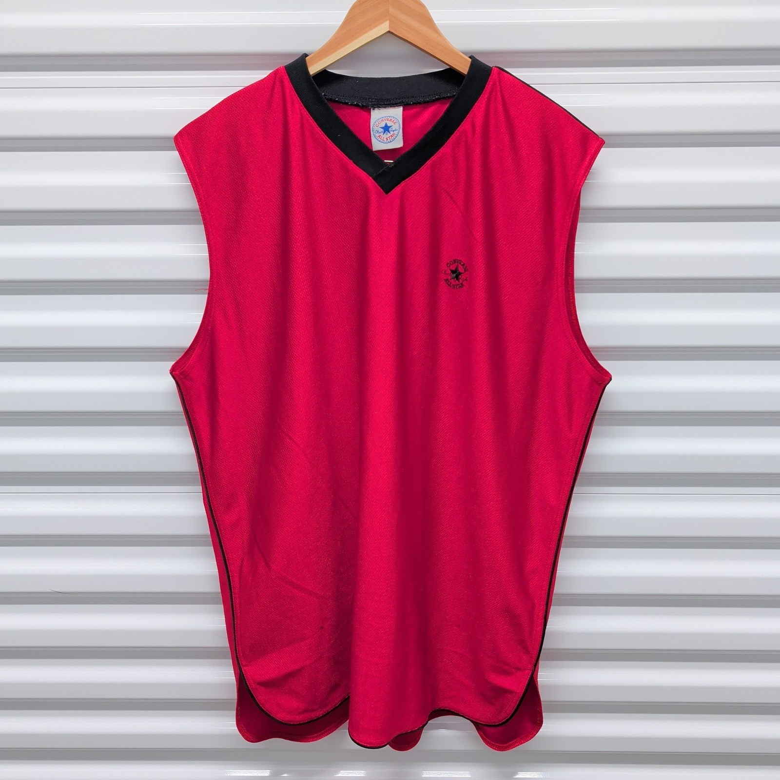 Converse All Star Jersey 2XL Mens Red Sleeveless Chuck Taylor V-Neck Mesh Shirt gallery