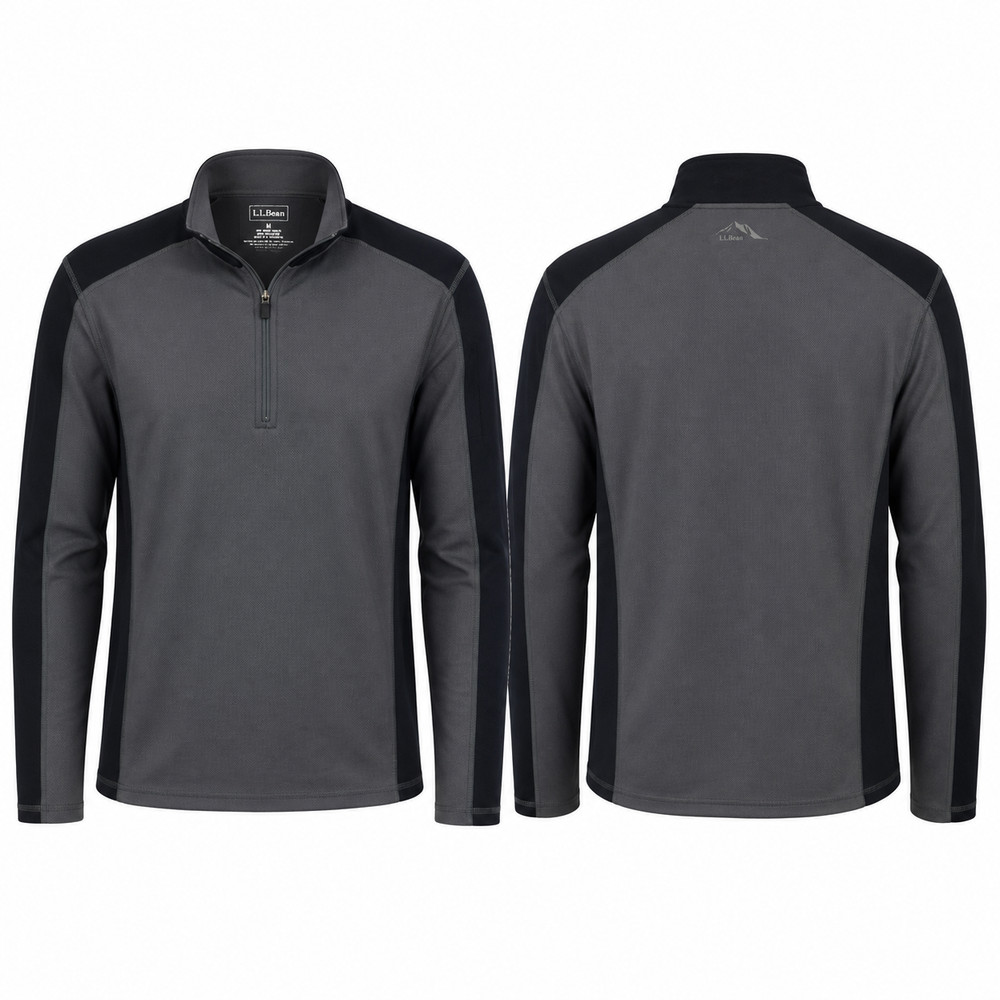 L.L.BEAN Men's Medium 1/4 Zip Pullover Gray Black Performance Hiking Shirt