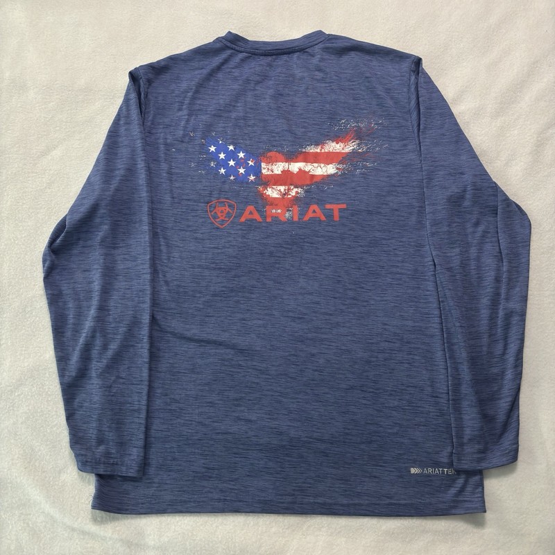 Ariat Tek T-Shirt Men’s M Blue Heather USA Flag Eagle Long Sleeve Performance gallery