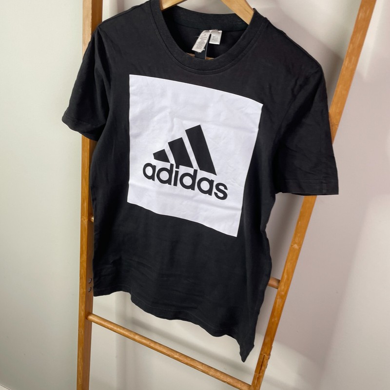 Adidas Essentials Shirt Mens Small Black Big Logo Print Short Sleeve Crew Neck gallery