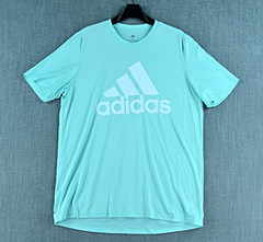 Adidas Shirt Men’s L Green Aeroready Big Logo Short Sleeve Tee NEW