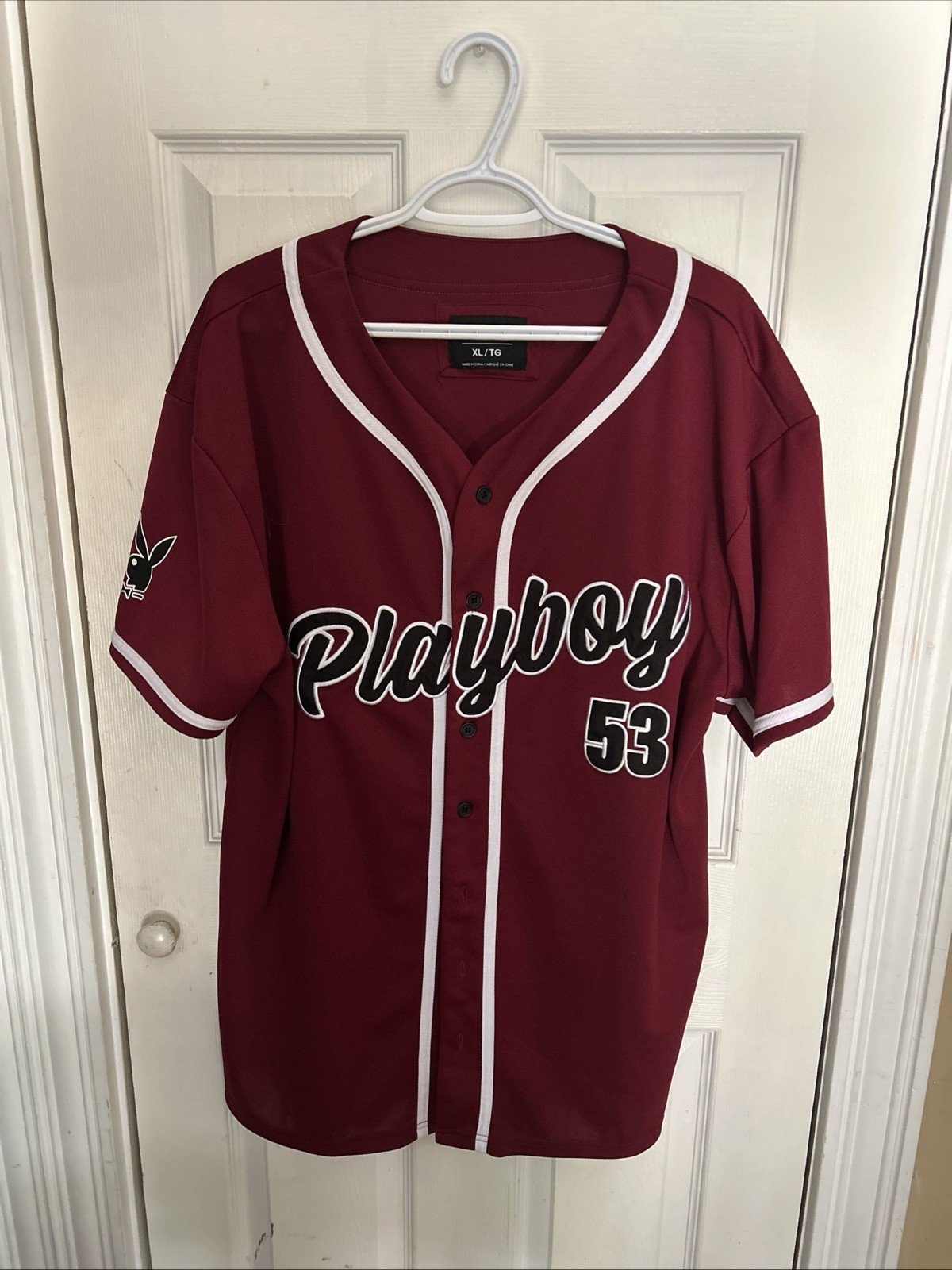 Playboy Magazine Maroon Black And White Baseball Jersey '53 Unisex Size XL gallery