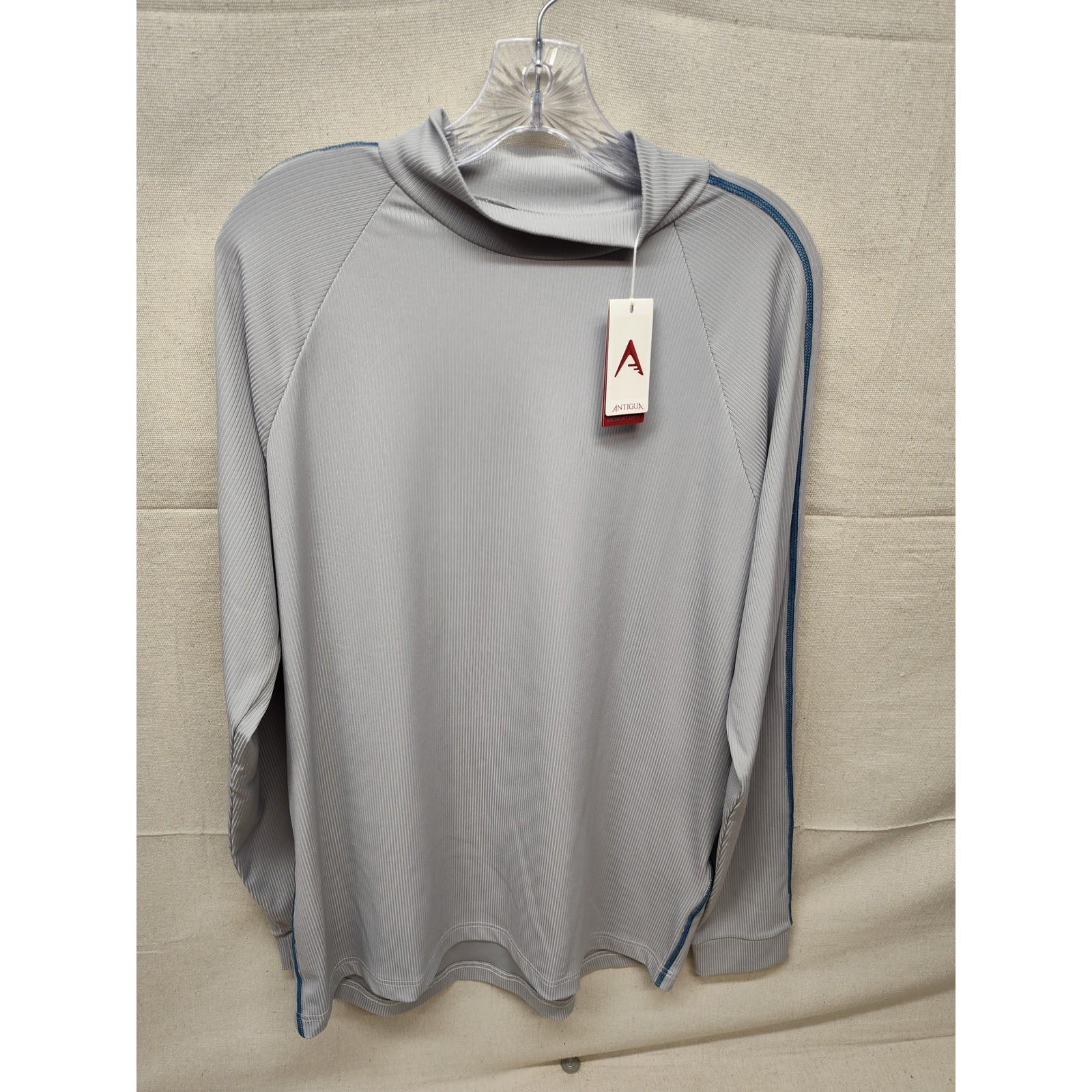 Antigua Desert Dry Mens Grey Ribbed Mock Neck Long Sleeve Performance Top L gallery
