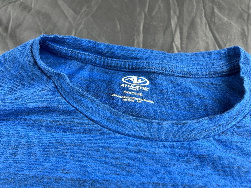 Athletic Works DriWorks Men's S Blue Solid Polyester Moisture Wicking Tee Logo