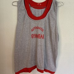 VTG 80s Authentic Gym Wear Tank Top Double False Straps Rare XL Gray Orange