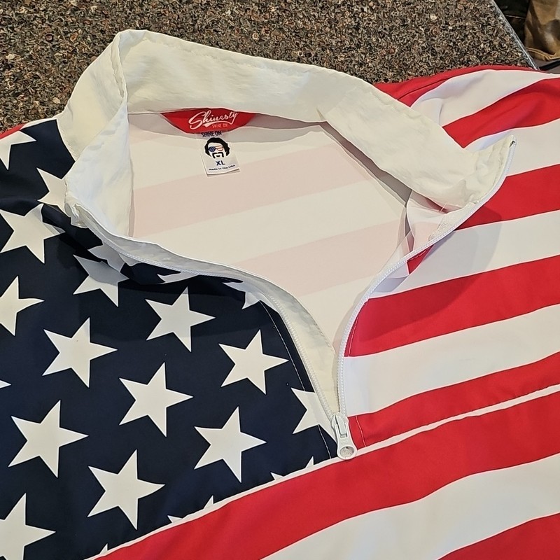 Shinesty American Flag 1/2 Zip Pullover Mens Sz XL Made in USA Shine On Bold! gallery
