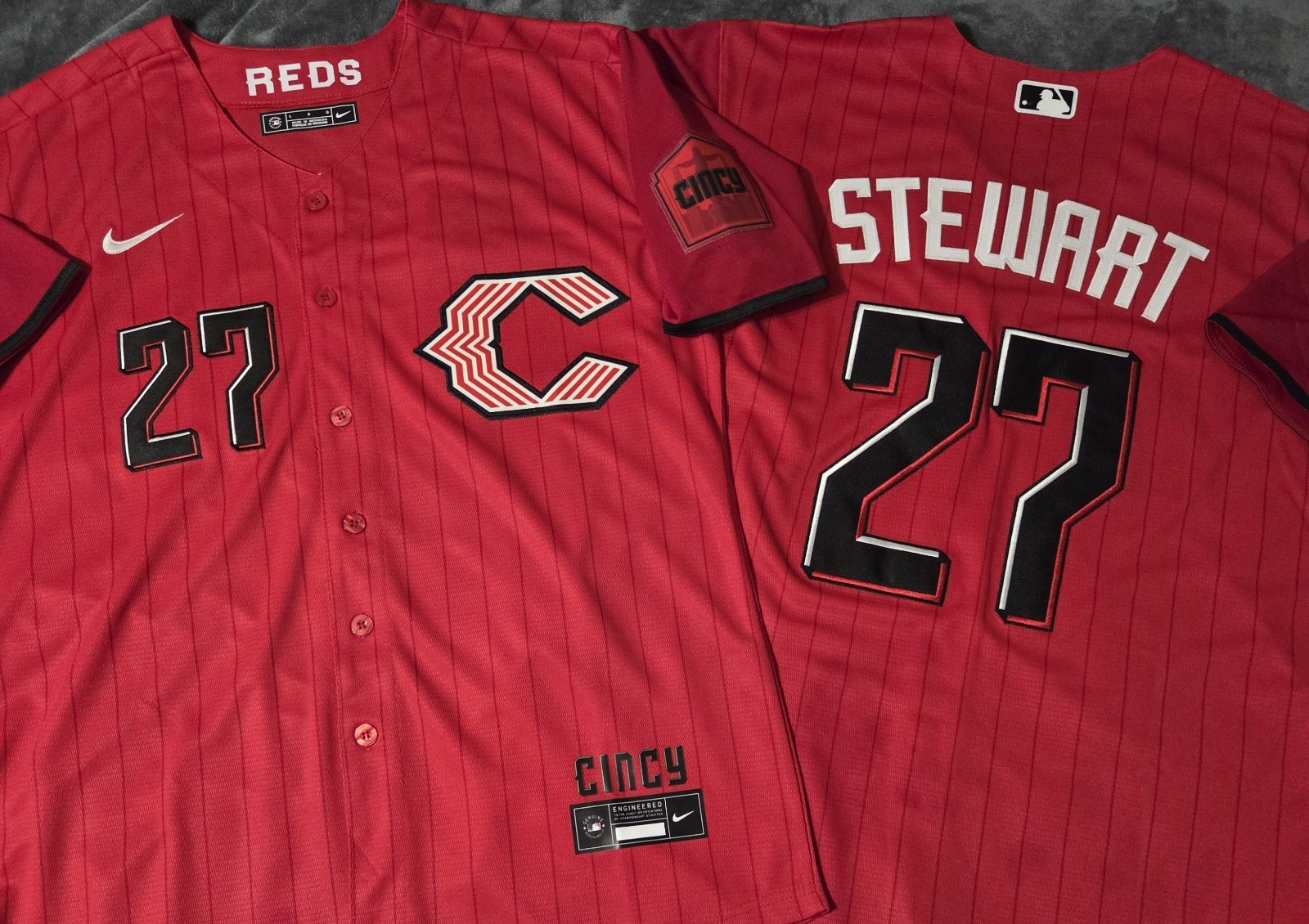 Fast Free Shipping! Large Sal Stewart Cincinnati Reds Stitched Jersey 27 gallery