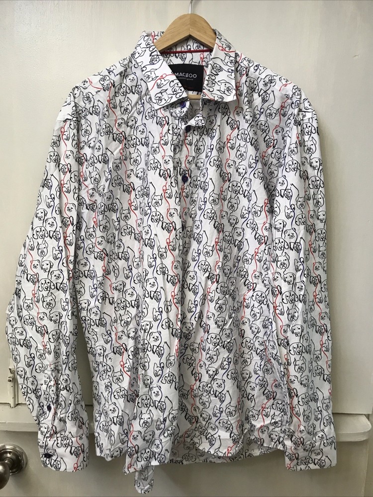 MENS MACZOO (6) 2XL WHITE/BLACK/RED/BLUE Fibonacci Dogline DOG BUTTON UP SHIRT
