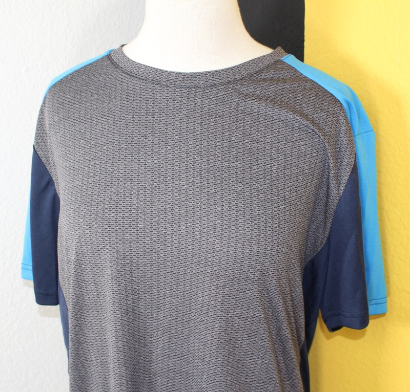 MTA Sport Mens Shirt Large Multi Medium Stripe Polyester Stretch Gray Blue gallery