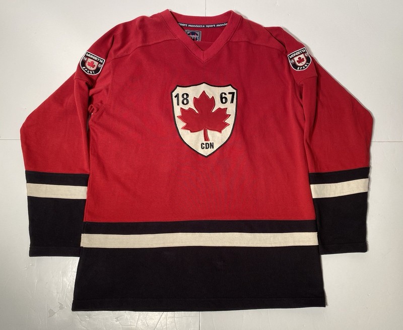 Vintage Mondetta Sport Canada Special Edition Jersey Men’s Sz XL Red Black 1867 gallery