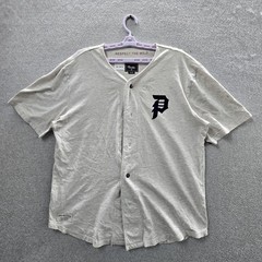 Primitive Men Jersey LARGE Gray Embroidered Letter Logo Baseball Button Up