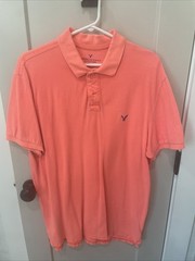 American Eagle Polo Shirt Men’s Large Peach Short Sleeve Classic Fit Shirt Polo
