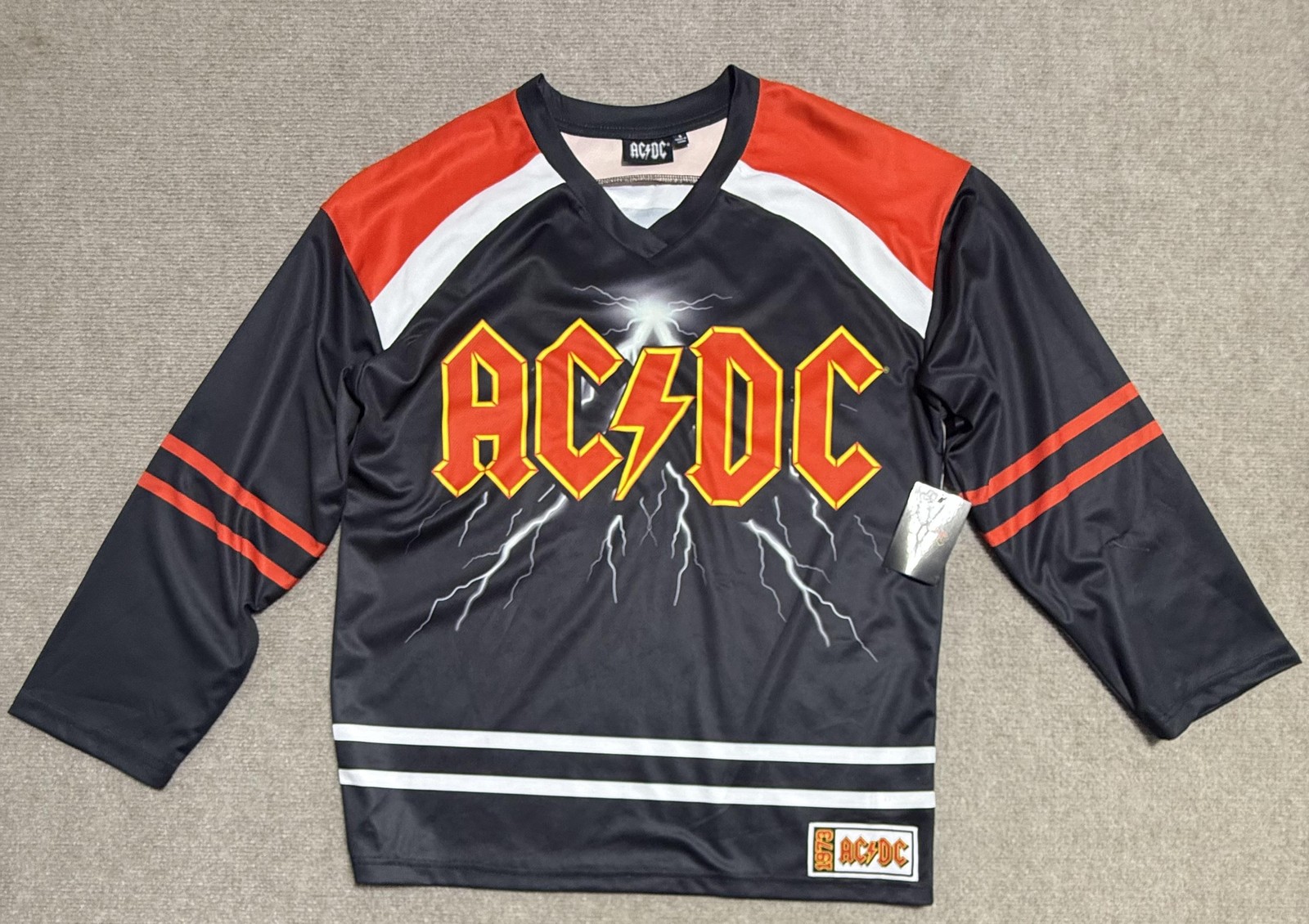 AC/DC Shirt Mens Small Black Red Hockey Jersey Lightning Graphic Long Sleeve gallery