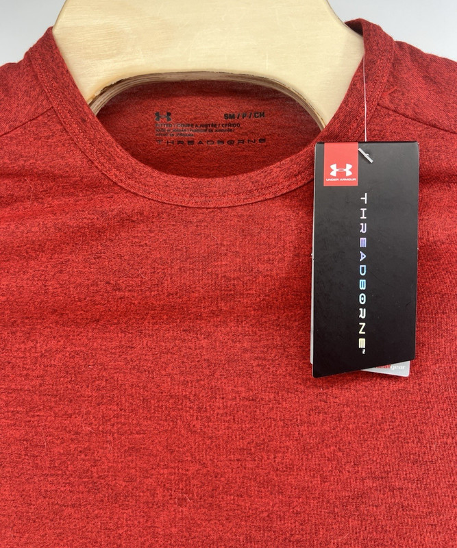 Under Armour Mens Threadborne 3/4 Sleeve Shirt Small Fitted New Red Heather gallery
