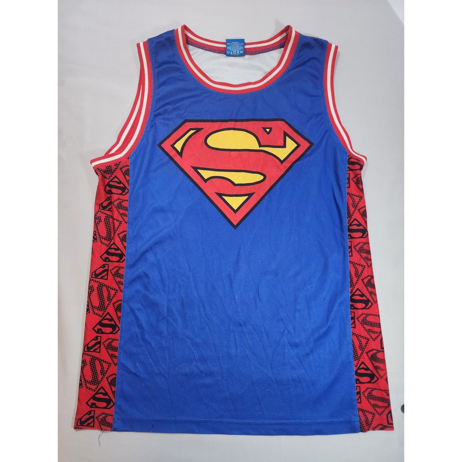 Superman DC Comics Basketball Jersey Blue Red Mesh Tank Top Mens Large s15 gallery