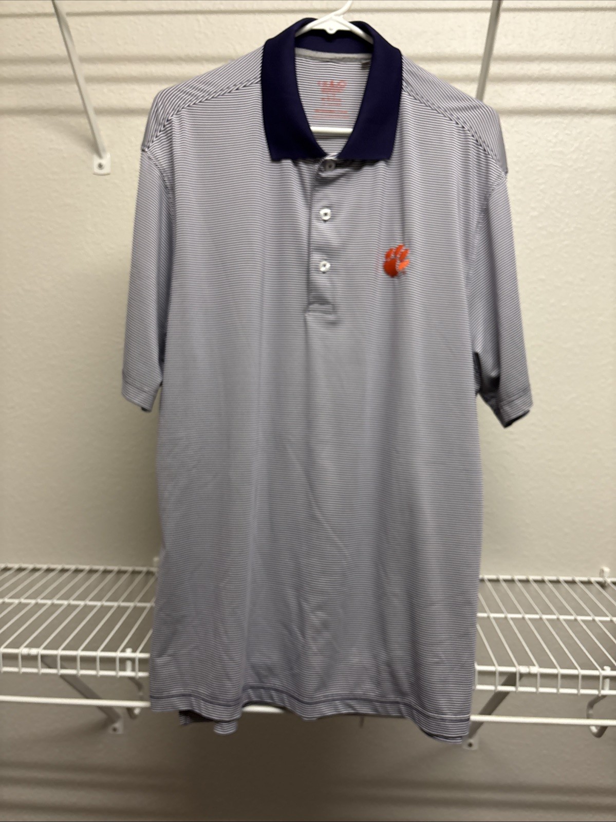 Oobe Clemson Men’s Hydrovent Short Sleeve Purple, Orange Polo Golf Shirt L/G gallery