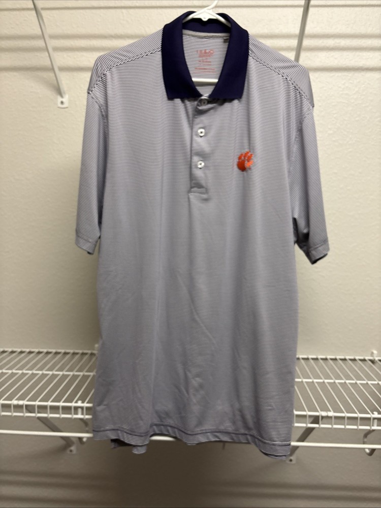 Oobe Clemson Men’s Hydrovent Short Sleeve Purple, Orange Polo Golf Shirt L/G