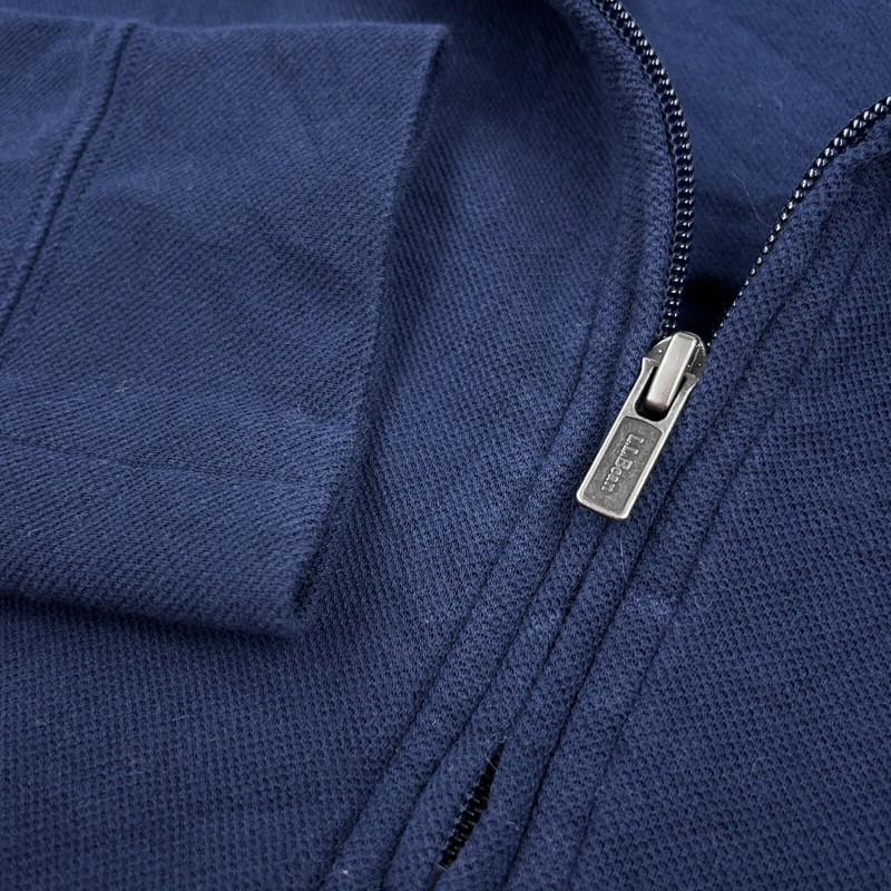 LL Bean Sweater Men Large Pullover Navy Blue Quarter Zip Mesh Knit Rugby Unlined gallery