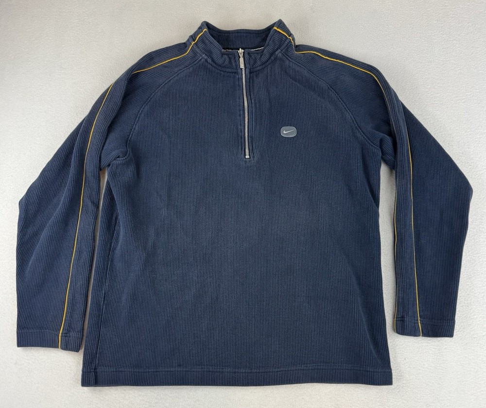 Vintage NIKE Corduroy 1/4 Zip Long Sleeve Men’s XL Blue Gold Trim Gray Tag