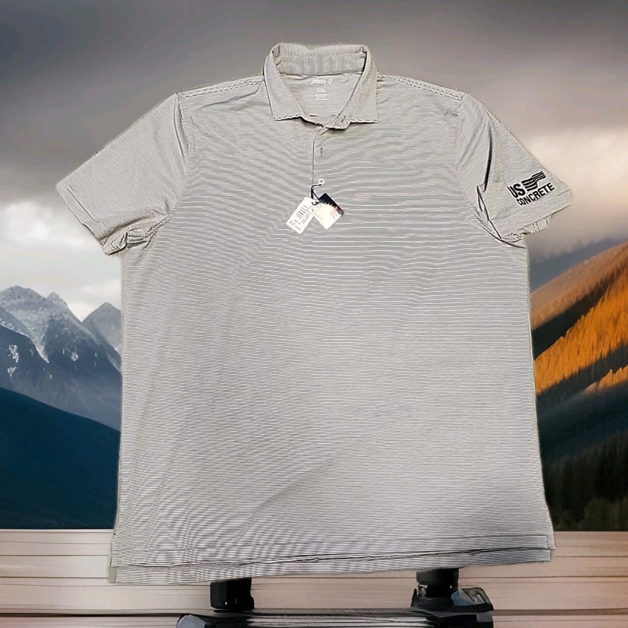 US Concrete Logo Johnnie-O Golf Lightweight Striped Polo Shirt Mens 2XL gallery