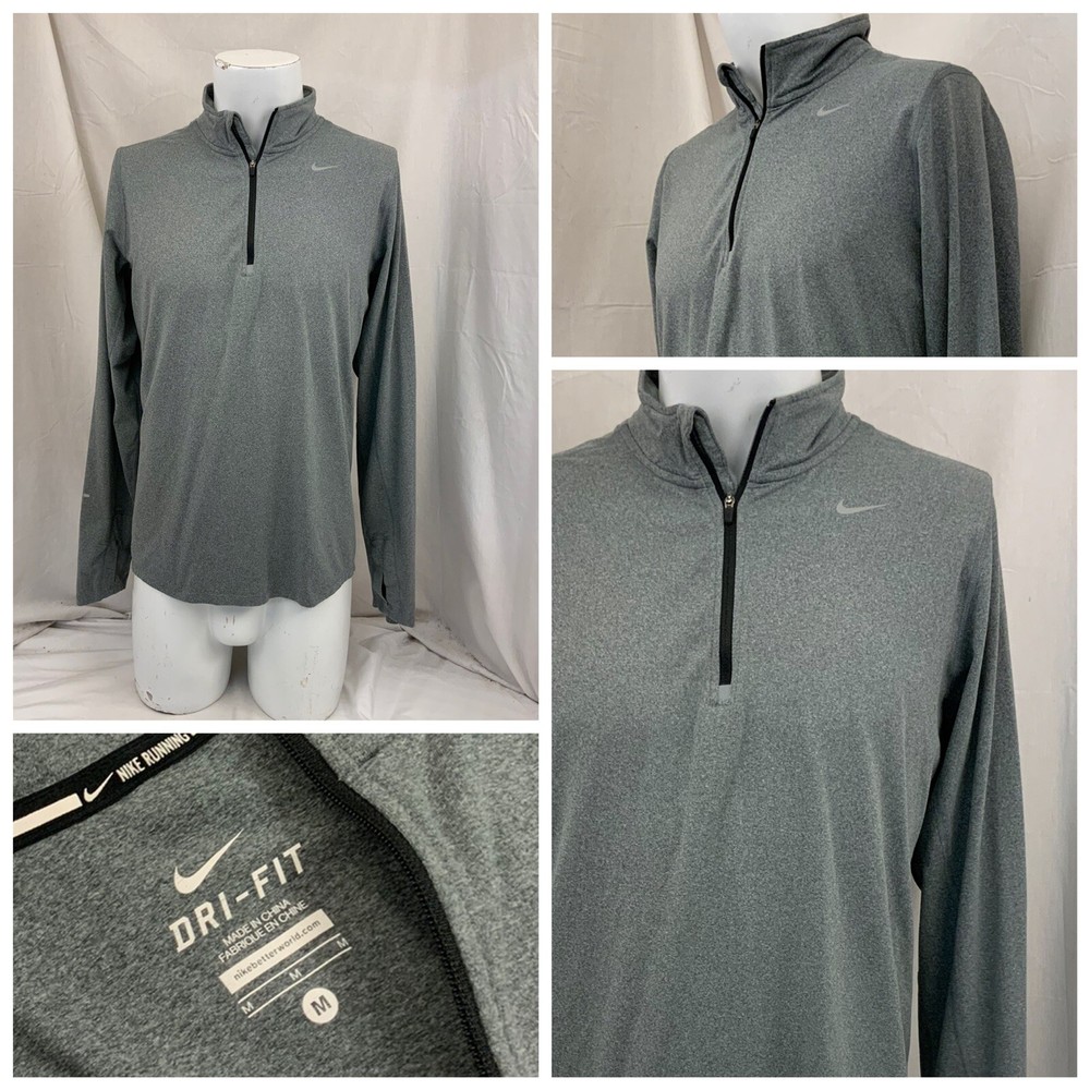 Nike 1/4 Zip Pullover M Gray Running Long Sleeve Polyester Stretch YGI V1-447