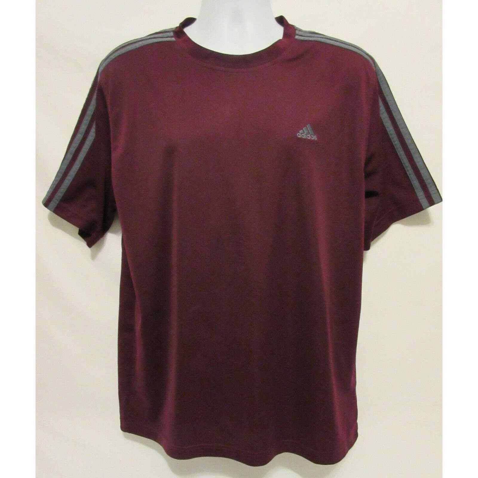 Adidas Mens Large Activewear Burgundy Gray Embroidered 3 Stripe Sleeve gallery