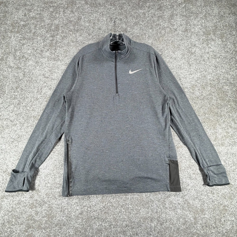 Nike Dri-Fit Therma Running Pullover Active Top Mens L Gray Mock Neck Thumbholes