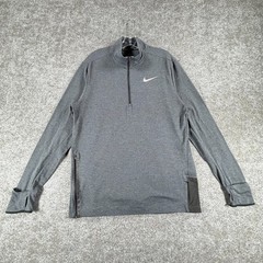 Nike Dri-Fit Therma Running Pullover Active Top Mens L Gray Mock Neck Thumbholes