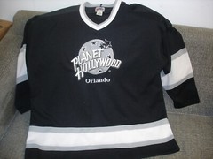 Vintage 1991 Planet Hollywood Orlando Mens XL Black Gray White Hockey Jersey